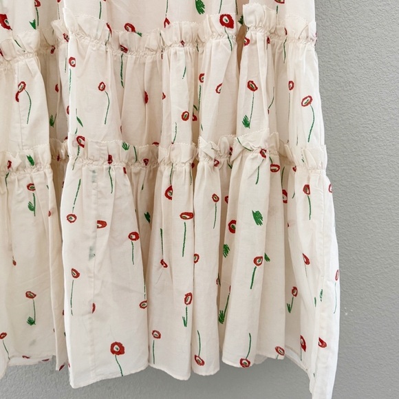 Hunter Bell Merritt Mini Dress Cream Cotton Silk Tiered Flutter Feminine L NWT - Picture 11 of 14